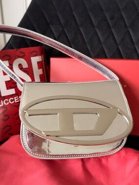 Diesel Silver Mirror Shoulder Bag with Oversized Logo